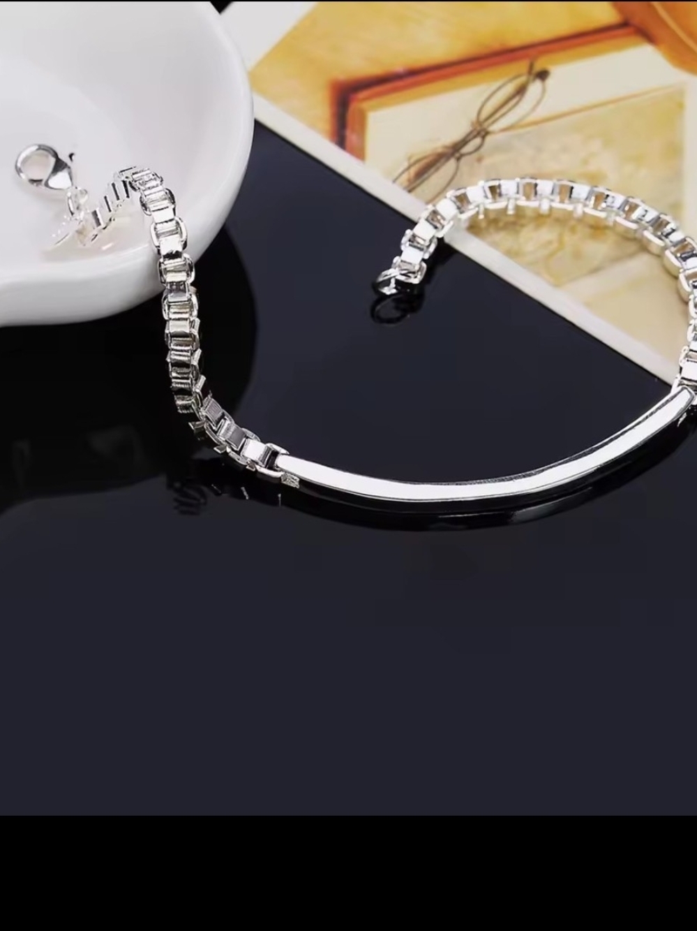 Sterling Silver Tone Womens Bracelet - Elegant Silver Bar Chain